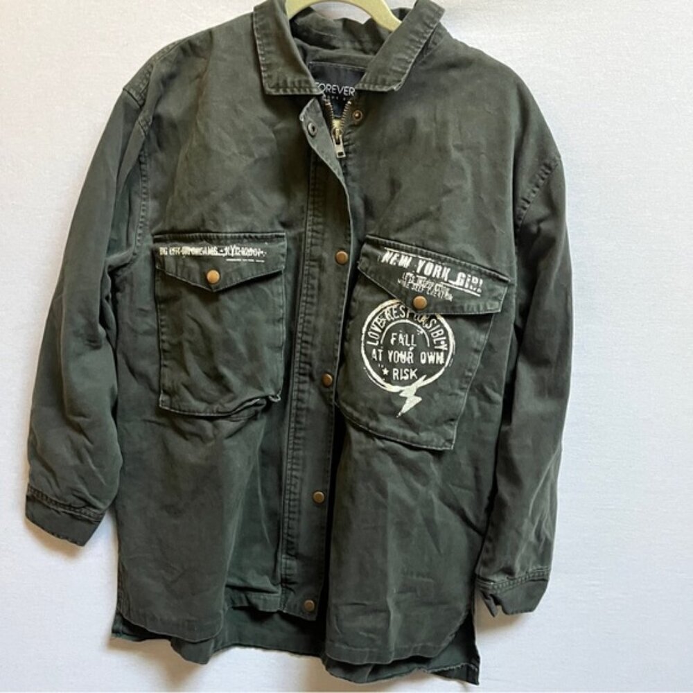 Forever 21+ zip up Military Style cargo jacket Sz 0x
